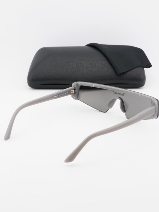 Balenciaga BB0003S 011 Shield Sunglasses - Grey / Silver Mirror main image 9